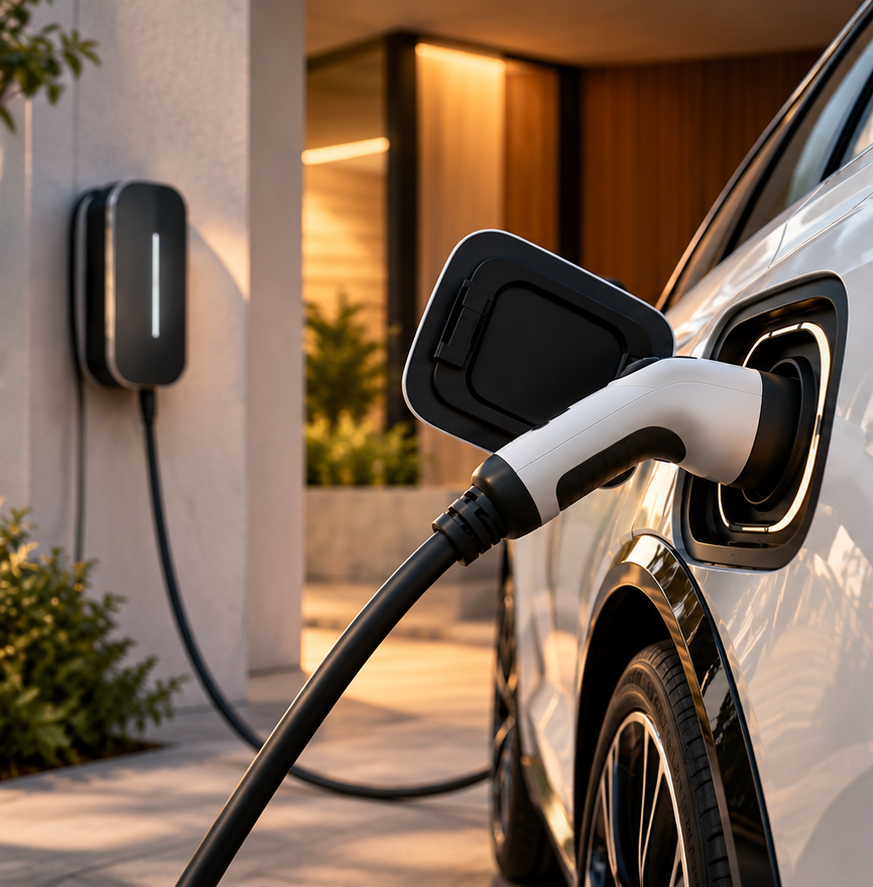 Electric vehicle connected to an EV charging station
